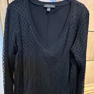 Luukaa Black Mesh Swiss Dot Overlay Top - Size 10